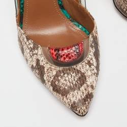 Pre Owned Aquazzura Multicolor Watersnake Leather and PVC Pointed Toe Pumps Size 38