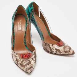 Pre Owned Aquazzura Multicolor Watersnake Leather and PVC Pointed Toe Pumps Size 38