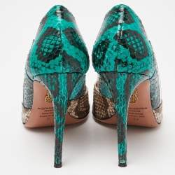 Pre Owned Aquazzura Multicolor Watersnake Leather and PVC Pointed Toe Pumps Size 38