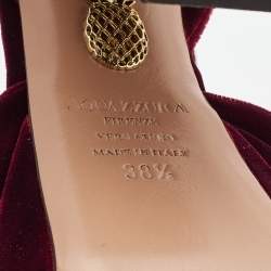 Pre Owned Aquazzura Burgundy Velvet Mira Platform Ankle Wrap Sandals Size 38.5