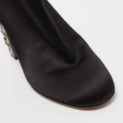 Pre Owned Aquazzura Black Satin Party Embellished Heel Ankle Boots Size 41