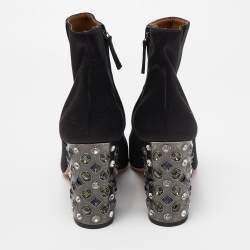 Pre Owned Aquazzura Black Satin Party Embellished Heel Ankle Boots Size 41
