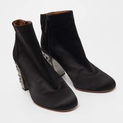 Pre Owned Aquazzura Black Satin Party Embellished Heel Ankle Boots Size 41