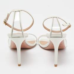 Pre Owned Aquazzura White Leather and PVC Ankle Strap Sandals Size 38.5