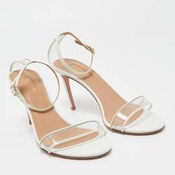 Pre Owned Aquazzura White Leather and PVC Ankle Strap Sandals Size 38.5