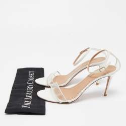 Pre Owned Aquazzura White Leather and PVC Ankle Strap Sandals Size 38.5