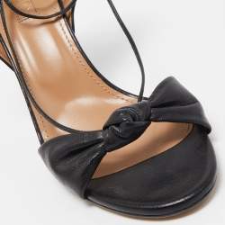 Pre Owned Aquazzura Black Leather Knotted Bow Slingback Ankle Tie Sandals Size 38.5
