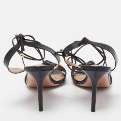 Pre Owned Aquazzura Black Leather Knotted Bow Slingback Ankle Tie Sandals Size 38.5