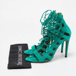 Aquazzura Green Suede Amazon Lace Up Sandals Size 38