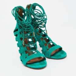 Aquazzura Green Suede Amazon Lace Up Sandals Size 38