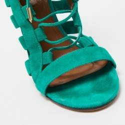 Aquazzura Green Suede Amazon Lace Up Sandals Size 38
