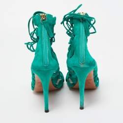 Aquazzura Green Suede Amazon Lace Up Sandals Size 38