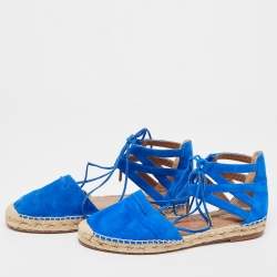 Aquazzura Blue Suede Strappy Espadrille Sandals Size 38