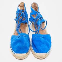 Aquazzura Blue Suede Strappy Espadrille Sandals Size 38