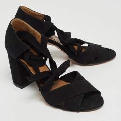 Pre Owned Aquazzura Black Suede Tarzan Sandals Size 36.5