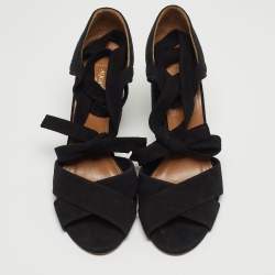 Pre Owned Aquazzura Black Suede Tarzan Sandals Size 36.5