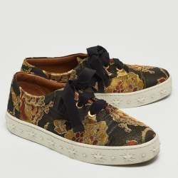 Aquazzura Multicolor Brocade Fabric Low Top Sneakers Size 36.5 