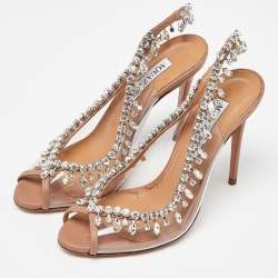 Pre Owned Aquazzura Beige Leather and PVC Temptation Slingback Pumps Size 36