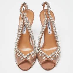 Pre Owned Aquazzura Beige Leather and PVC Temptation Slingback Pumps Size 36