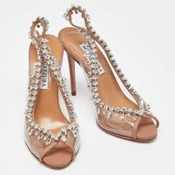 Pre Owned Aquazzura Beige Leather and PVC Temptation Slingback Pumps Size 36