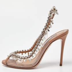 Pre Owned Aquazzura Beige Leather and PVC Temptation Slingback Pumps Size 36