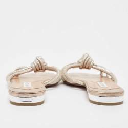 Pre Owned Aquazzura Beige Suede Crystal Slide Flats Size 38.5