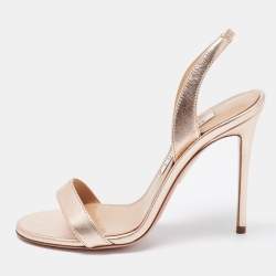 Pre Owned Aquazzura Rose Gold Leather So Nude Sandals Size 35