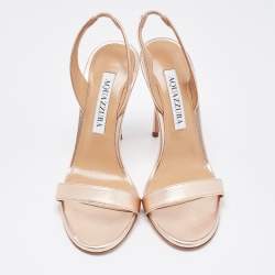 Pre Owned Aquazzura Rose Gold Leather So Nude Sandals Size 35