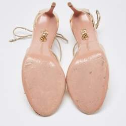 Pre Owned Aquazzura Gold Foil Leather Sofia Open Toe Ankle Wrap Sandals Size 37.5