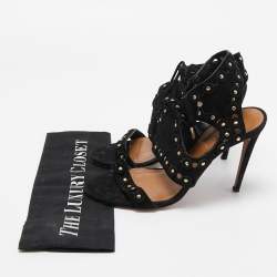 Pre Owned Aquazzura Black Studded Suede Rebel Cutout Ankle Wrap Sandals Size 38