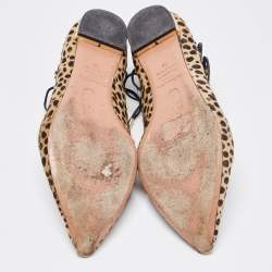 Aquazzura Two Tone Leopard Print Calf Hair Sunshine Ankle Tie Flats Size 35