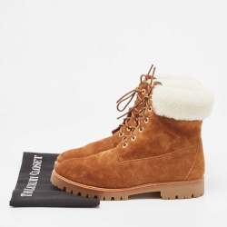 Pre Owned Aquazzura Brown/Off-white Suede and Fur Heilbrunner Ankle Boots Size 38.5