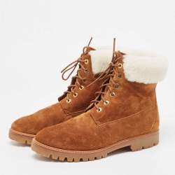 Pre Owned Aquazzura Brown/Off-white Suede and Fur Heilbrunner Ankle Boots Size 38.5