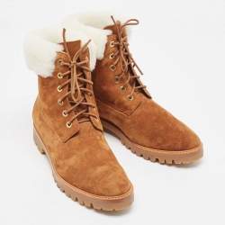 Pre Owned Aquazzura Brown/Off-white Suede and Fur Heilbrunner Ankle Boots Size 38.5