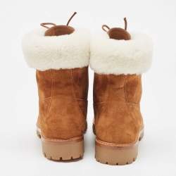 Pre Owned Aquazzura Brown/Off-white Suede and Fur Heilbrunner Ankle Boots Size 38.5