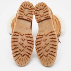 Pre Owned Aquazzura Brown/Off-white Suede and Fur Heilbrunner Ankle Boots Size 38.5