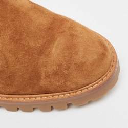 Pre Owned Aquazzura Brown/Off-white Suede and Fur Heilbrunner Ankle Boots Size 38.5