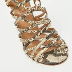 Aquazzura Beige/Brown Python Embossed Leather Knockout Sandals Size 37.5