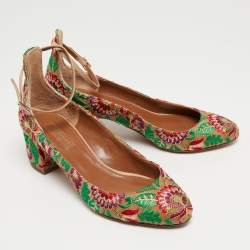 Pre Owned Aquazzura Multicolor Leather and Mesh Embroidered Christy Pumps Size 36.5