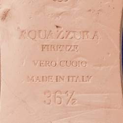 Pre Owned Aquazzura Blue Suede Wild Thing Fringe Trimmed Flat Slides Size 36.5