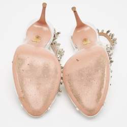 Pre Owned Aquazzura Silver PVC And Leather Temptation Crystal Slingback Pumps Size 38.5