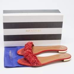 Aquazzura Red Suede Wild Thing Flat Slides Size 38.5