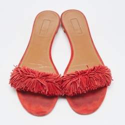 Aquazzura Red Suede Wild Thing Flat Slides Size 38.5