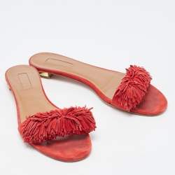 Aquazzura Red Suede Wild Thing Flat Slides Size 38.5