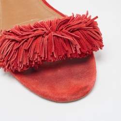 Aquazzura Red Suede Wild Thing Flat Slides Size 38.5