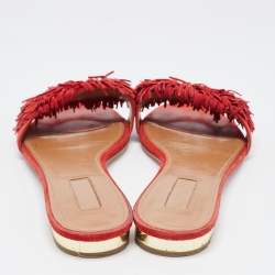 Aquazzura Red Suede Wild Thing Flat Slides Size 38.5