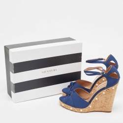 Pre Owned Aquazzura Blue Grosgrain Embellished Harlow Wedge Sandals Size 41