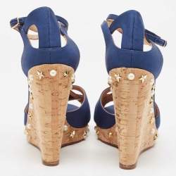 Pre Owned Aquazzura Blue Grosgrain Embellished Harlow Wedge Sandals Size 41