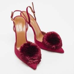 Pre Owned Aquazzura Burgundy Suede Powder Puff Pointed Toe Slingback Pumps Size 38