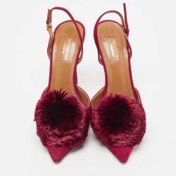 Pre Owned Aquazzura Burgundy Suede Powder Puff Pointed Toe Slingback Pumps Size 38